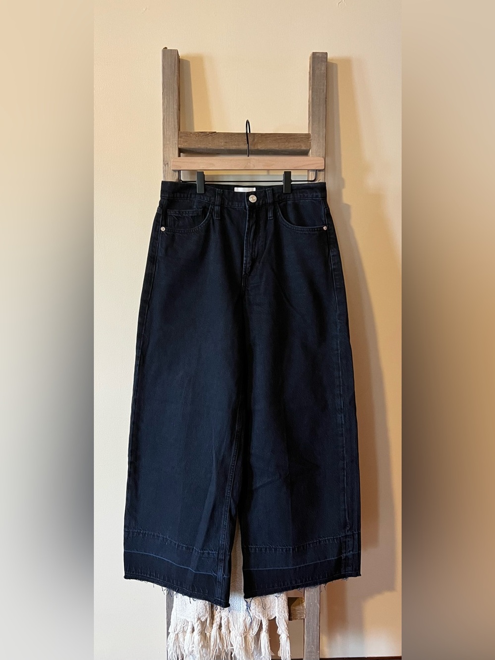 Frame Wide Leg Jeans Womens 28 Supermoon Wash High Rise Baggy Raw Hem